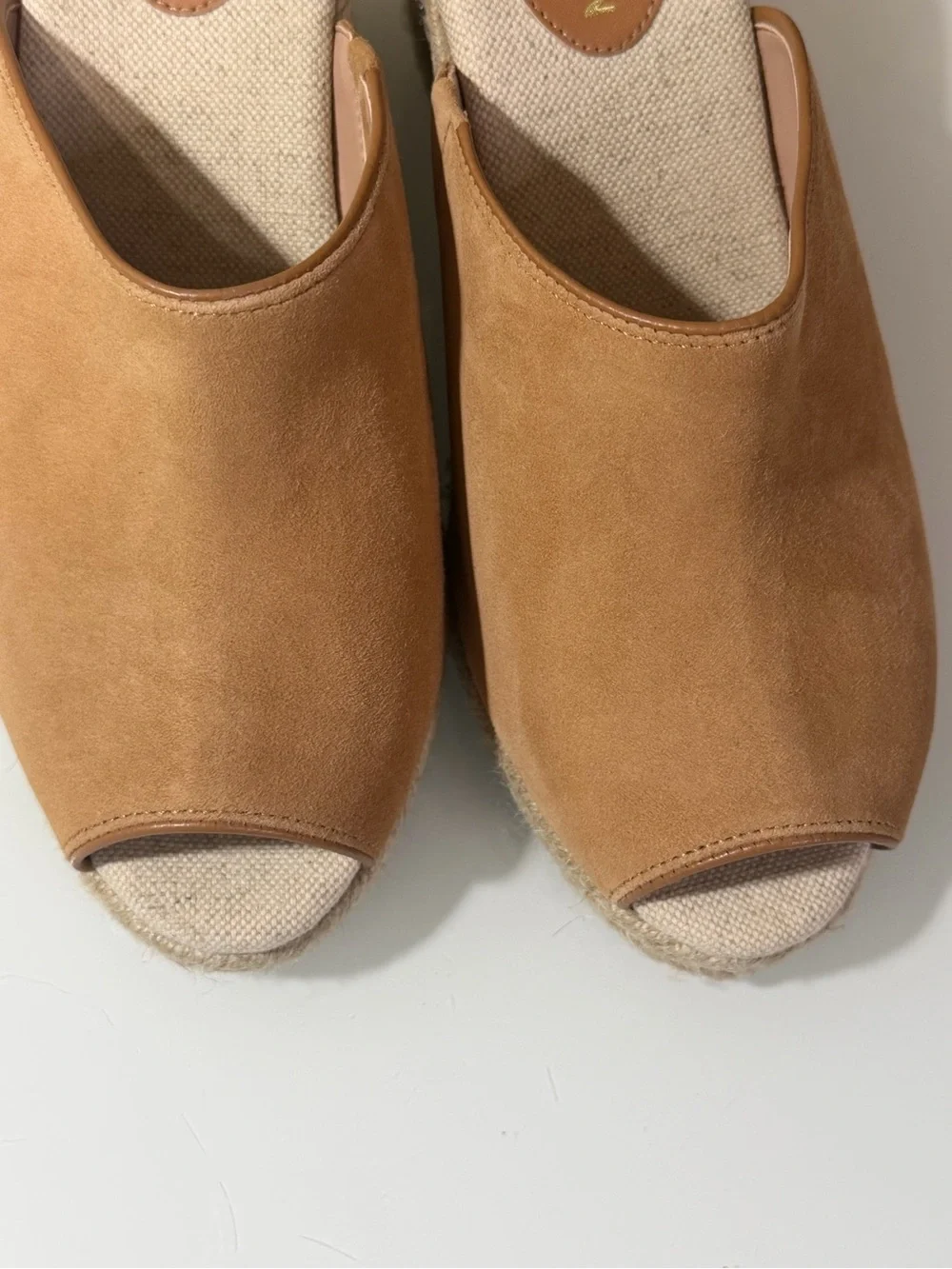 Cole Haan Cloudfeel Southcrest Espadrille Wedge Mule in tan suede sz7